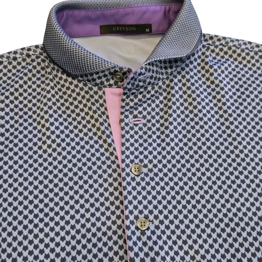 Greyson Polo Shirt Size M Mens Blue All over Wolf Head Pattern Performance Golf